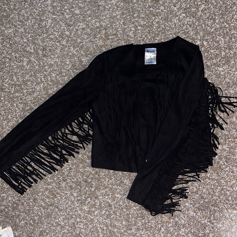 Western Black tassel cropped cardigan/ coat